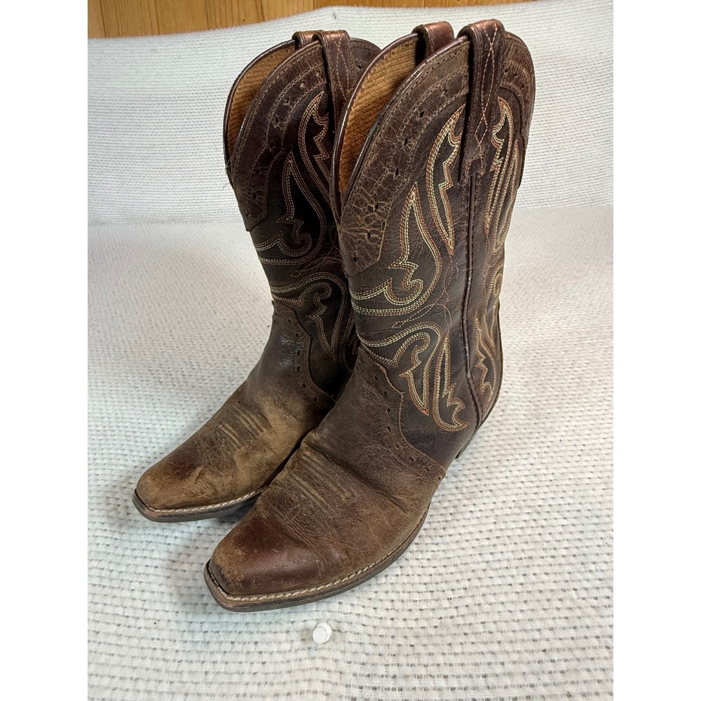 Ariat Womens Brown Leather Western Cowboy Boots Pointed Toe Stitched Mid Calf